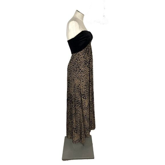 Tadashi Collection XS VTG 4 Tan Black Velvet Leopard Gown Dress Strapless Prom - Picture 4 of 9